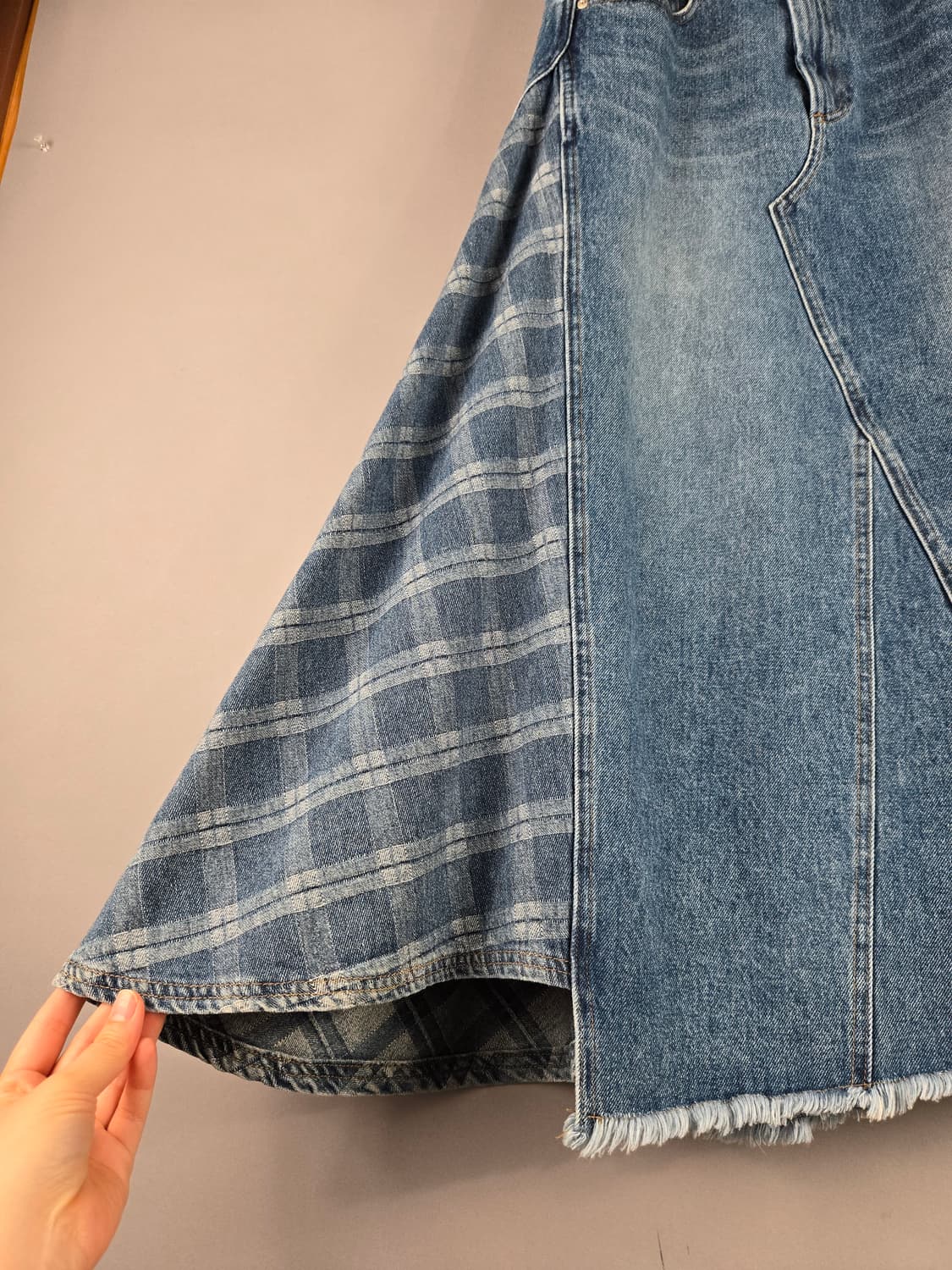 엘런아크 S 언발란스 롱 플레어 데님 청 스커트 치마 상품이미지3