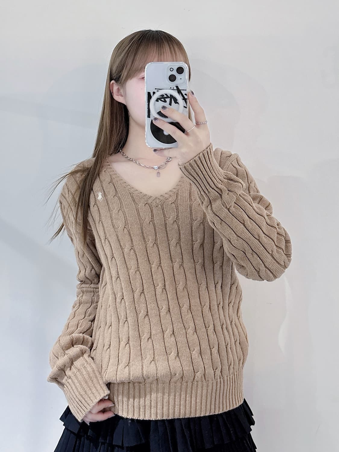 폴로랄프로렌 베이지 화이트포니 브이넥 케이블니트 상품이미지3