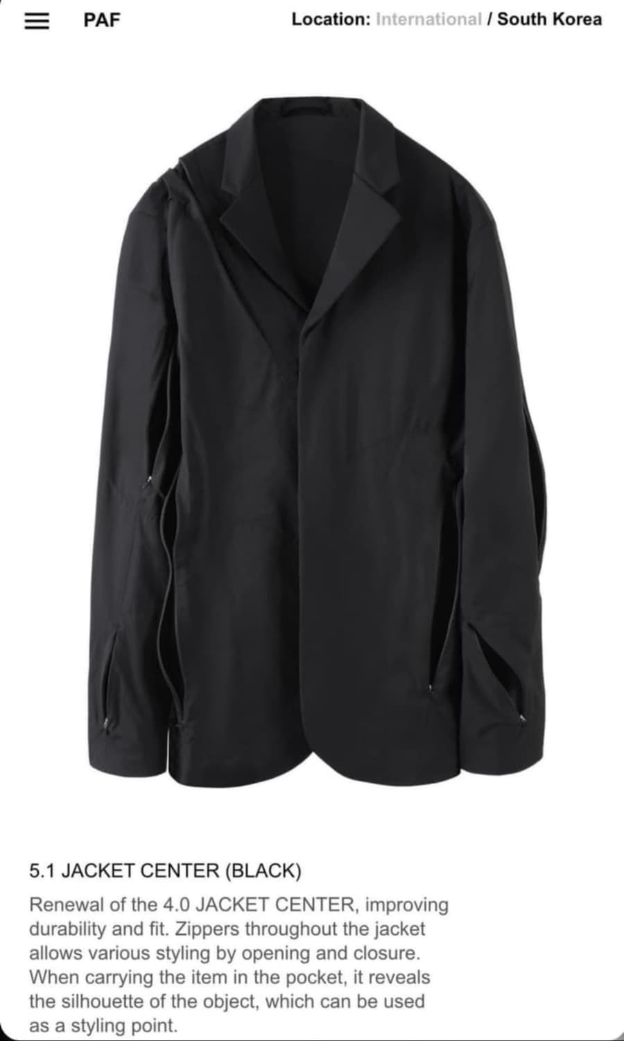 [XL] Paf 5.1 center jacket 상품이미지1