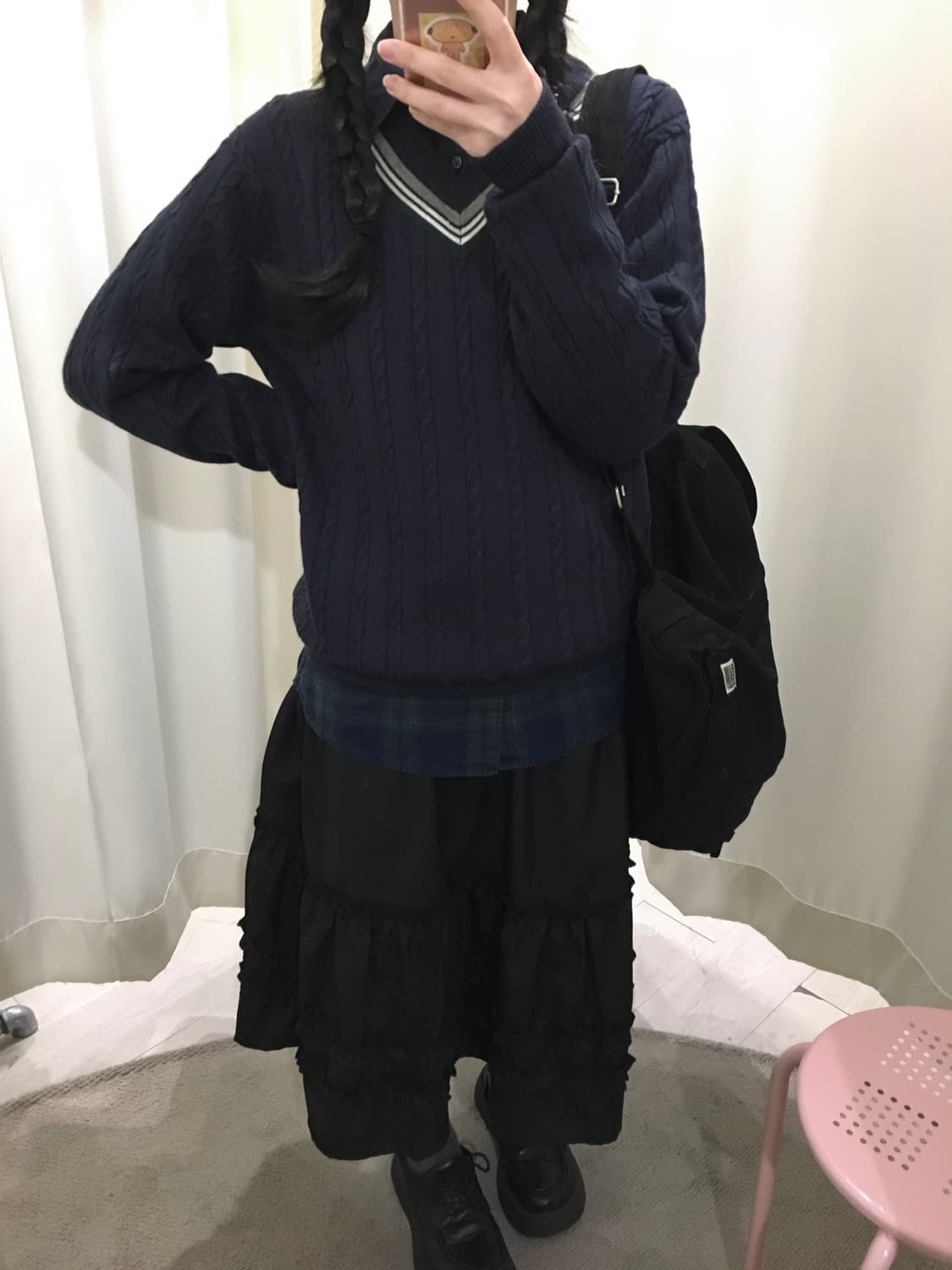 프레피룩 일본 여고생룩 니트 + 셔츠 상의 세트 상품이미지6