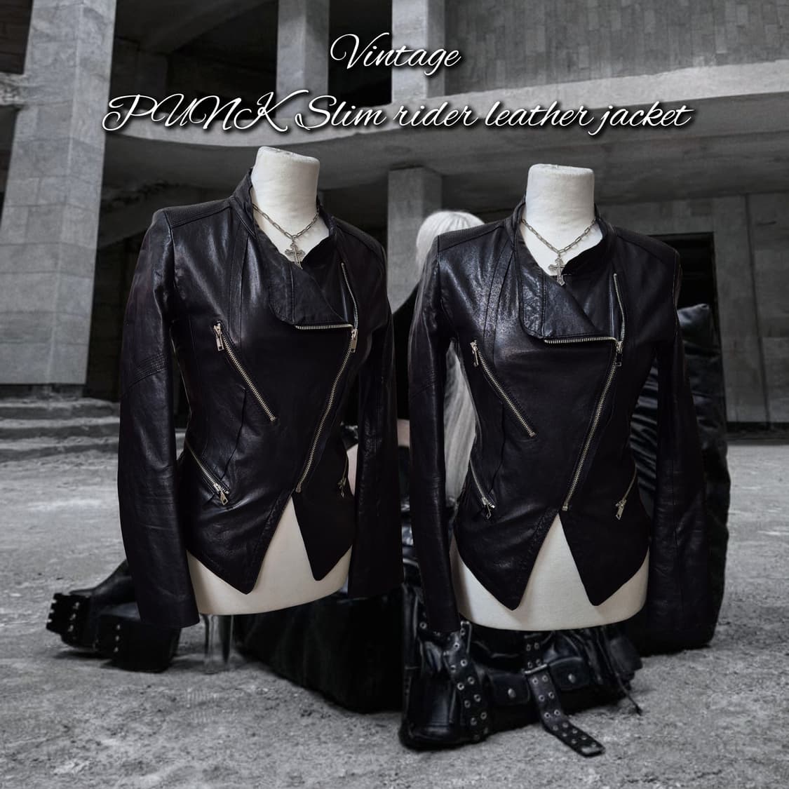 Vintage PUNK Slim rider leather jacket 상품이미지1