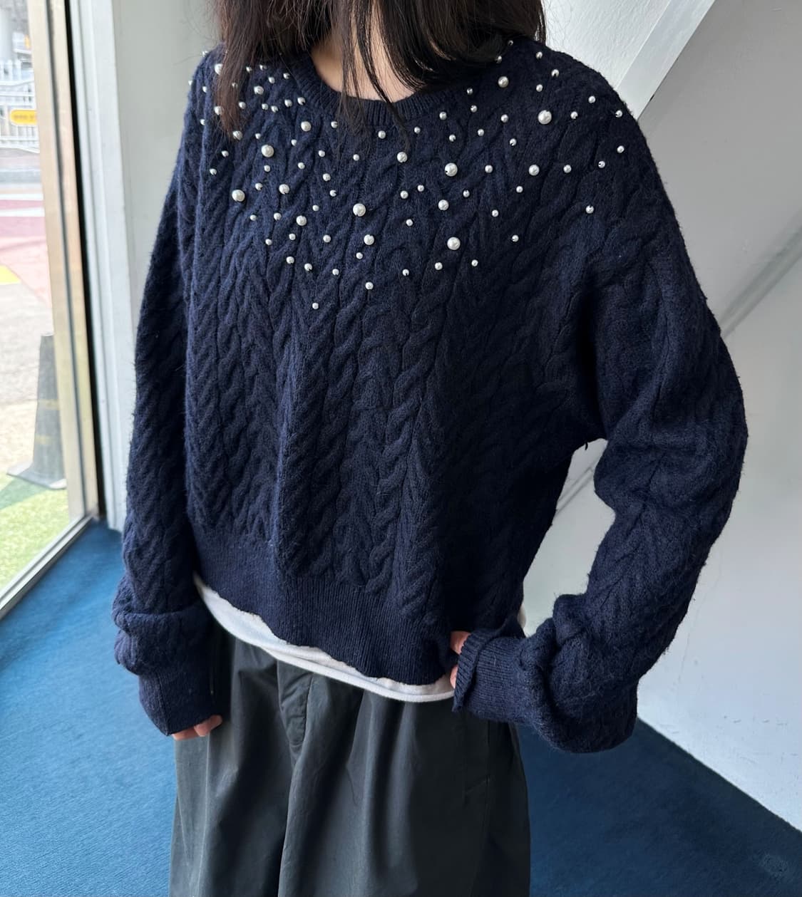 Middle gauge cable knitted beads knit to 상품이미지6