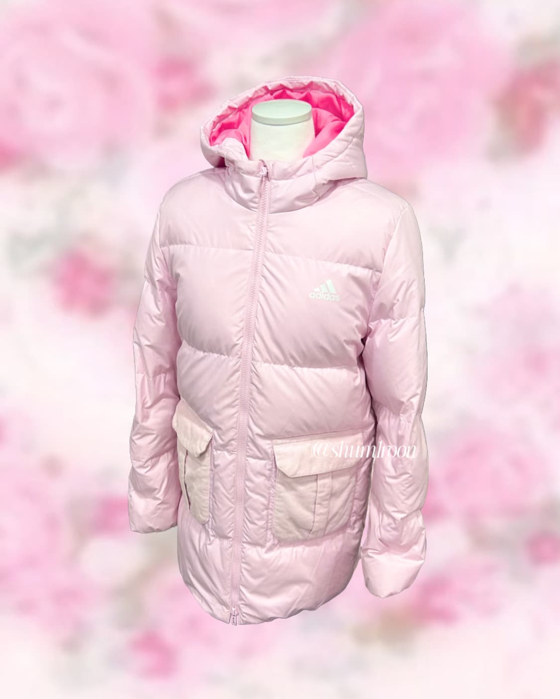 아디다스 공주 딸기 연핑크 세미 롱패딩 상품이미지2