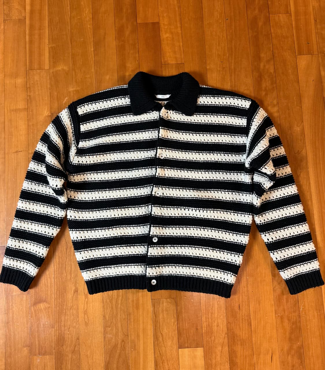 Stu 울 카라 스트라이프 가디건 블랙 m 상품이미지4