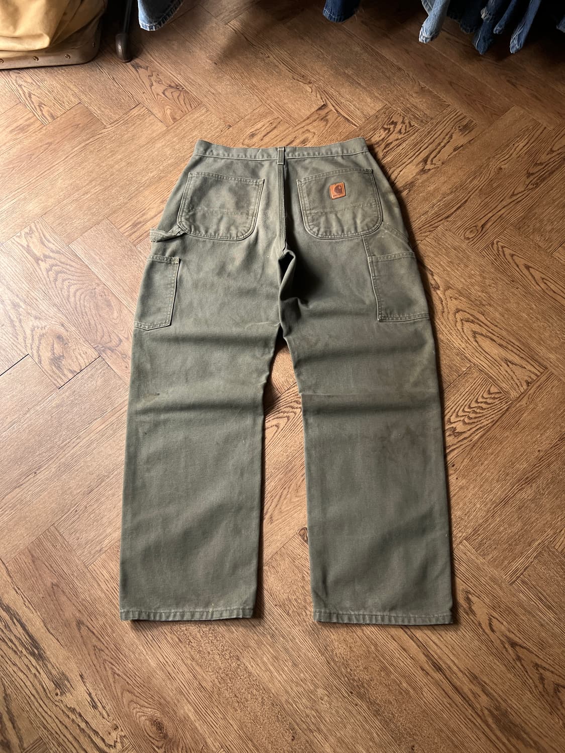 [31]칼하트 USA 더티 데미지드 모스그린 싱글니 카펜터 워크 팬츠 상품이미지2