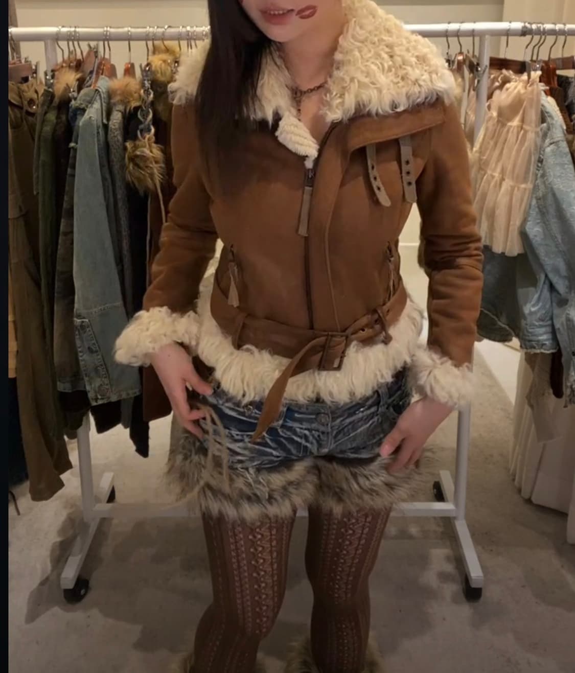 와걸 브라운 양털 무스탕 y2k 페어리 셋트 상품이미지4