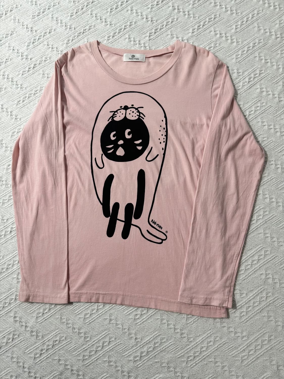 네넷 물개 탈을 쓴 고양이 캐릭터 프린팅 롱 슬리브 티 상품이미지5