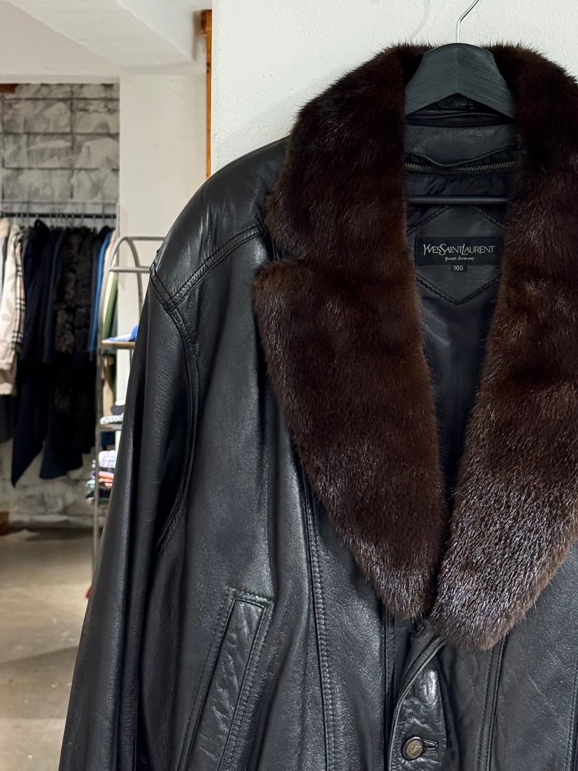 이브생로랑 뿌르 옴므 90s 퍼 카라 레더 자켓 상품이미지2