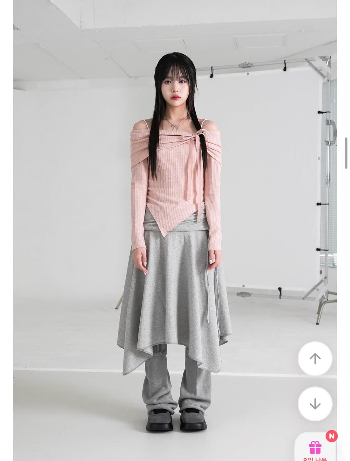 바이너리원 쥬얼 언발 미디 스커트 그레이  상품이미지2