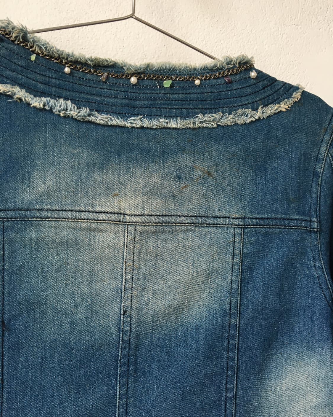 Chain trimming fringe denim jacket 상품이미지4