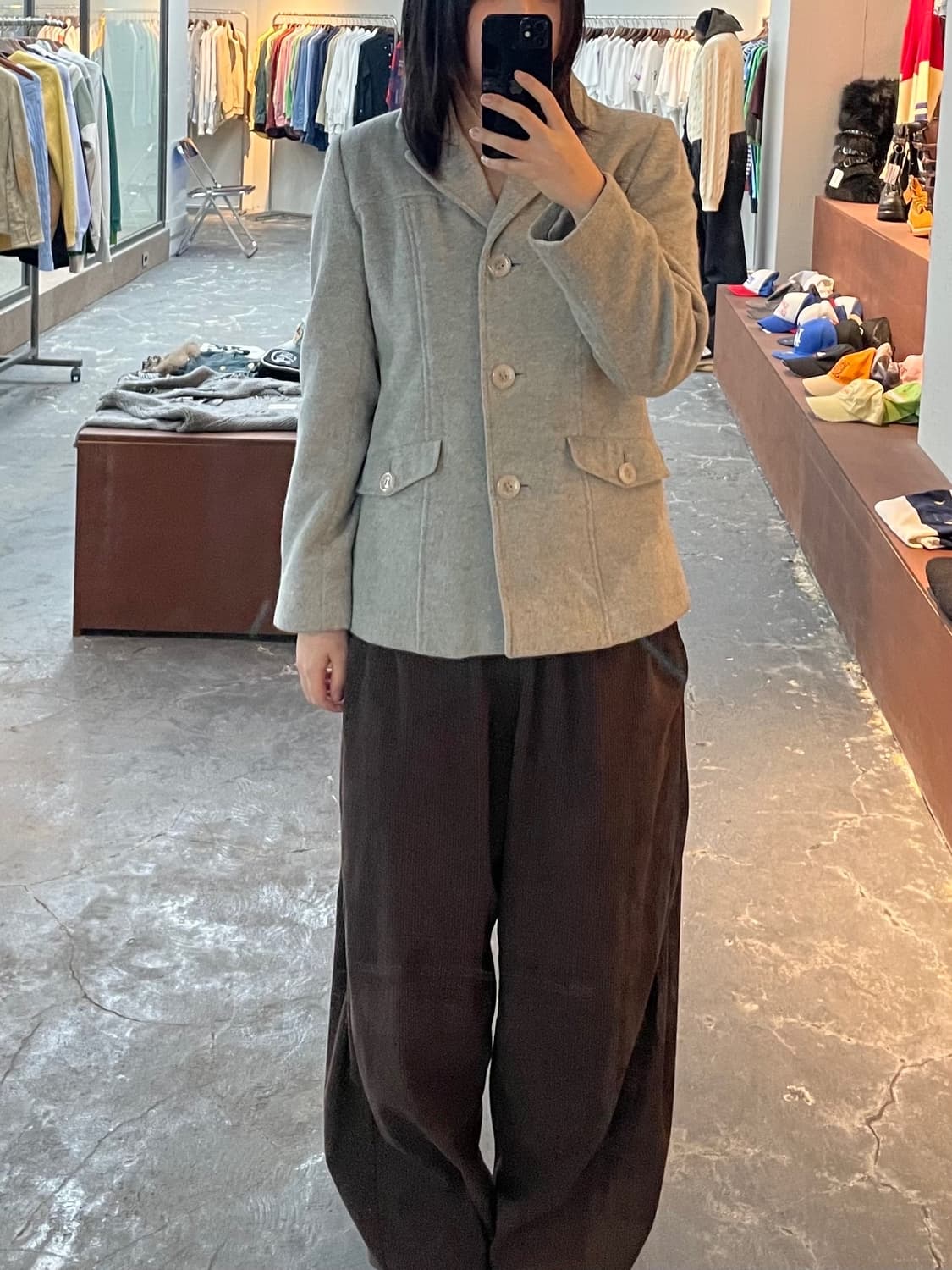 JPN 빈티지 앙고라 3버튼 차콜 숏 코트 H939 상품이미지1