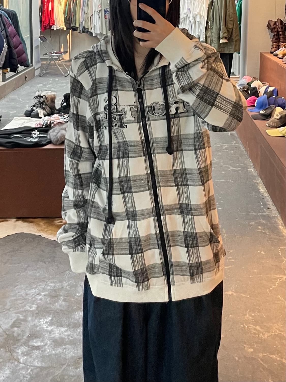 빈티지 그레이 체크 후드집업 H1735 상품이미지1