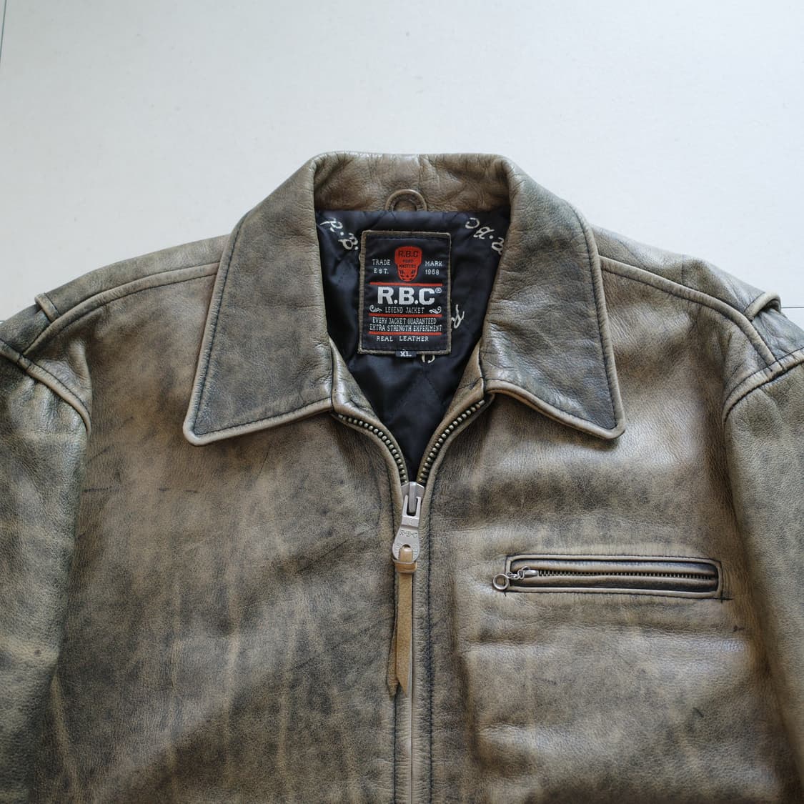 90s RBC 빈티지 가죽 라이더 스포츠 자켓 브라운 XL 상품이미지2