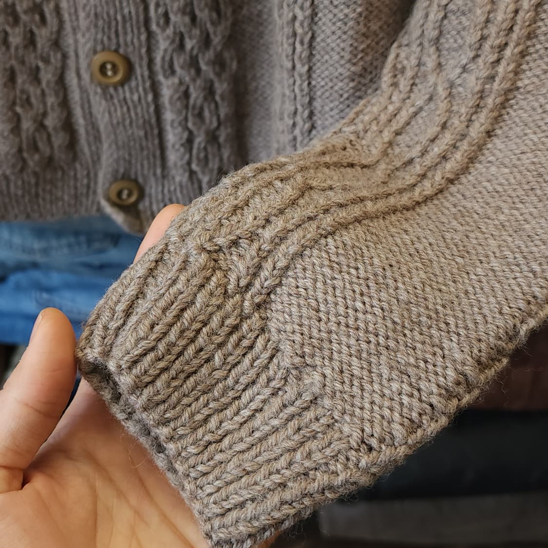90s 프렌치 핸드메이드 울 가디건 헤비울 스웨터 버튼 가디건 베이지 상품이미지8