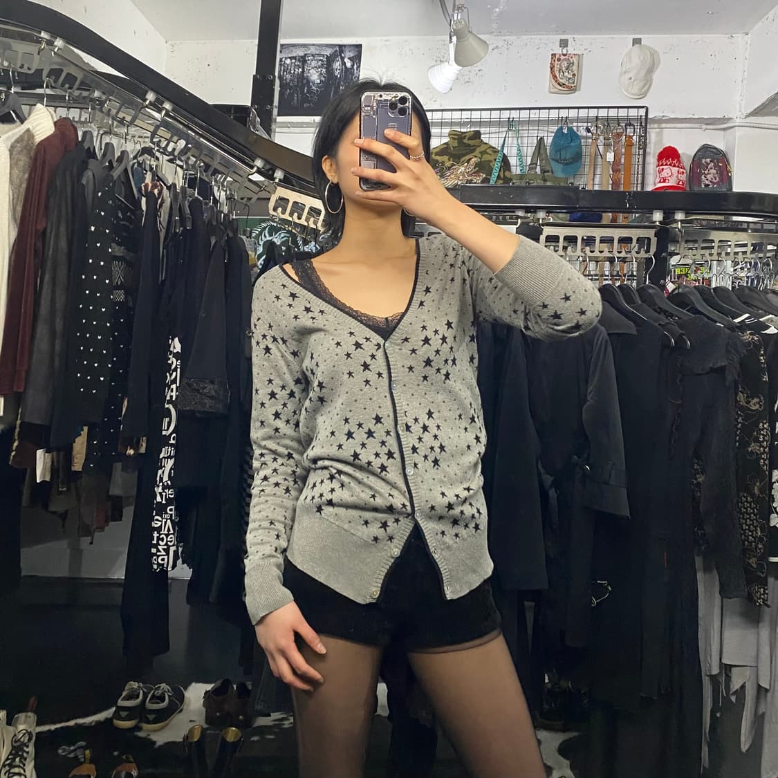 Japanese vtg 딥브이넥 별 가디건 상품이미지1