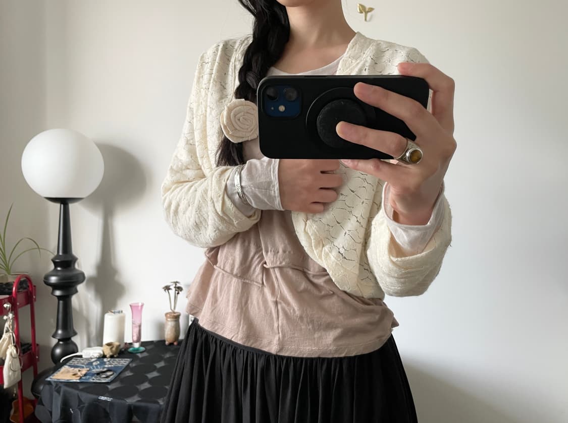 robe short cardigan, rose brooch set 🥀 상품이미지2