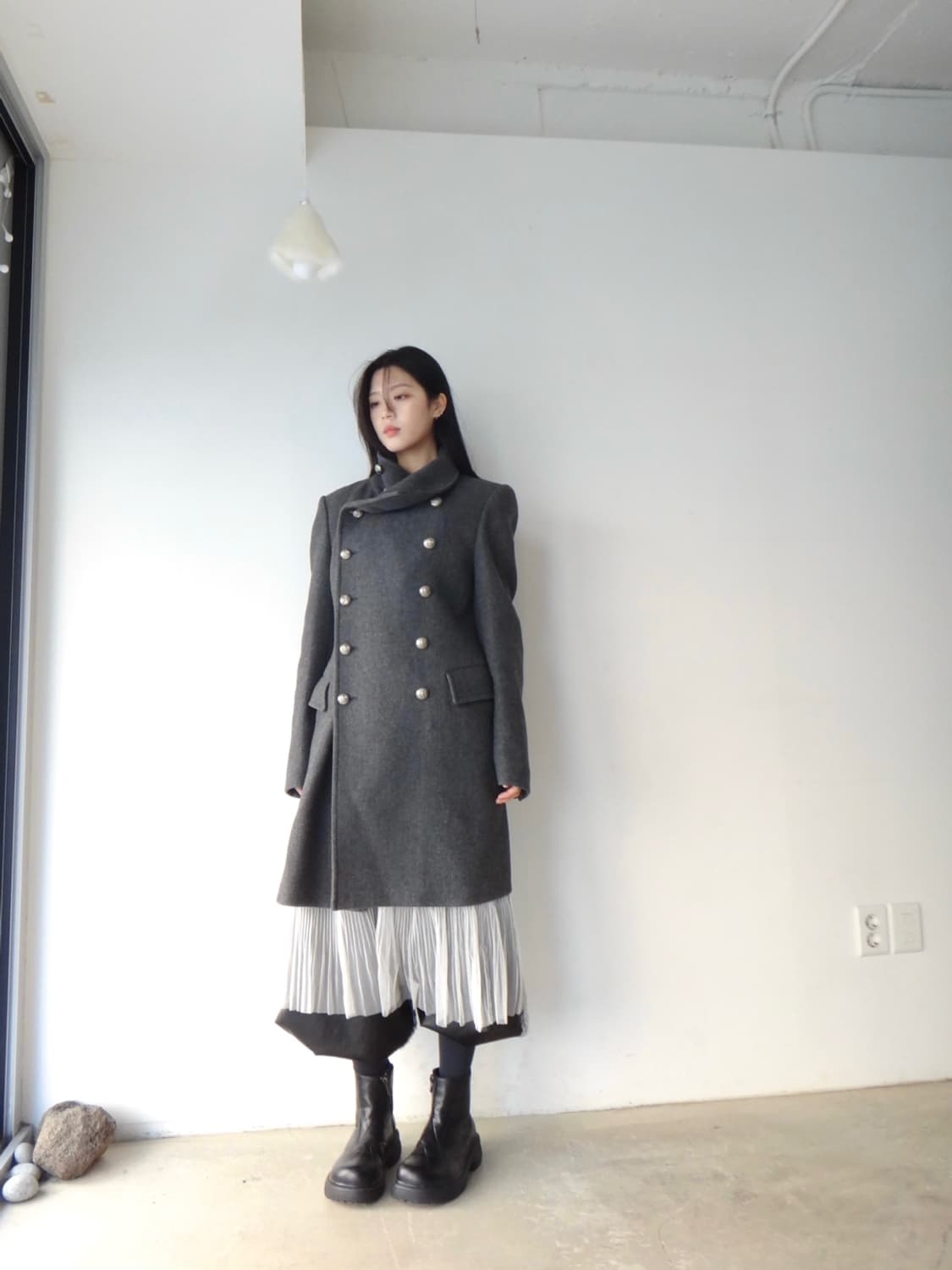 SYSTEM double high neck coat / grey 상품이미지6