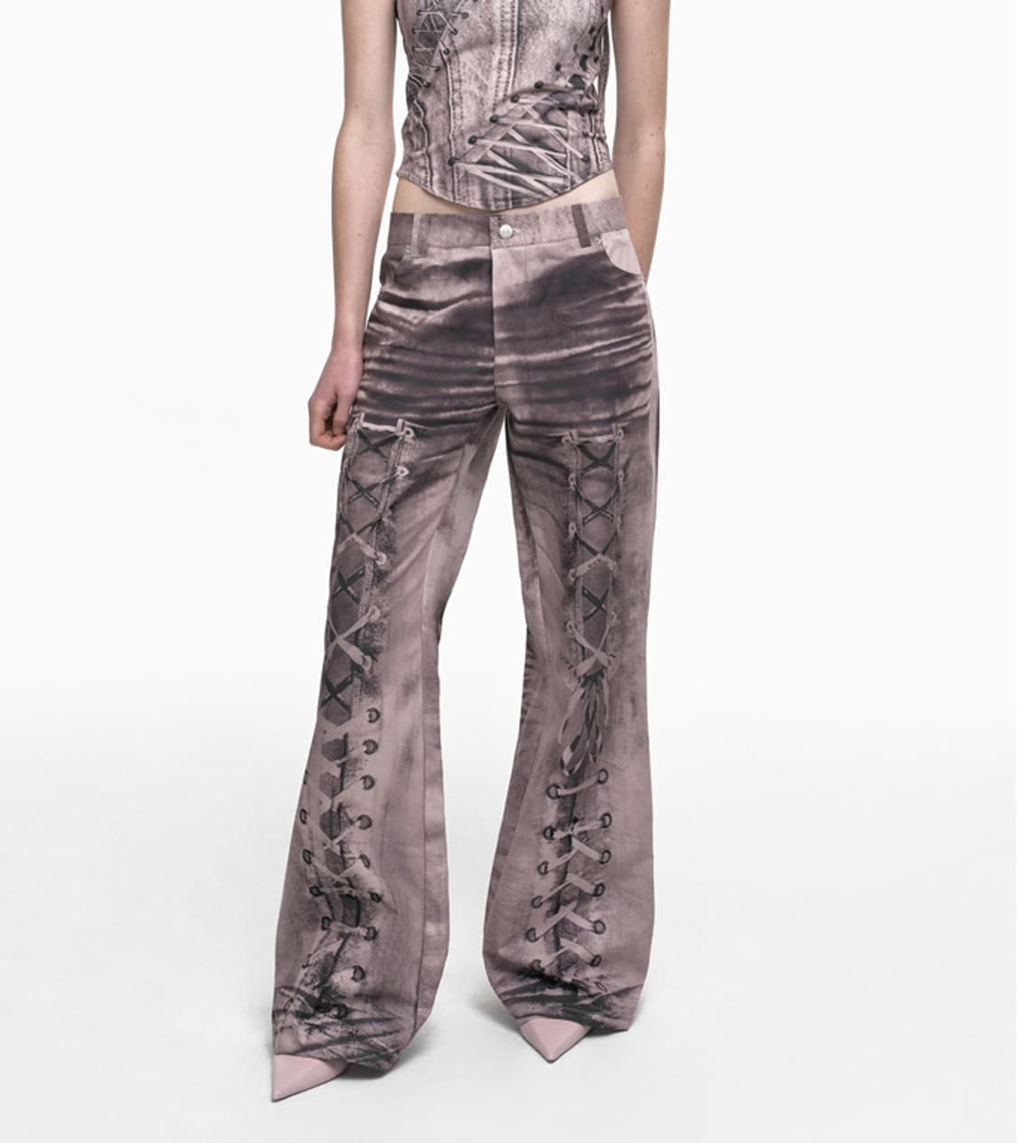 나체 레이스업 프린팅 팬츠 핑크 상품이미지3