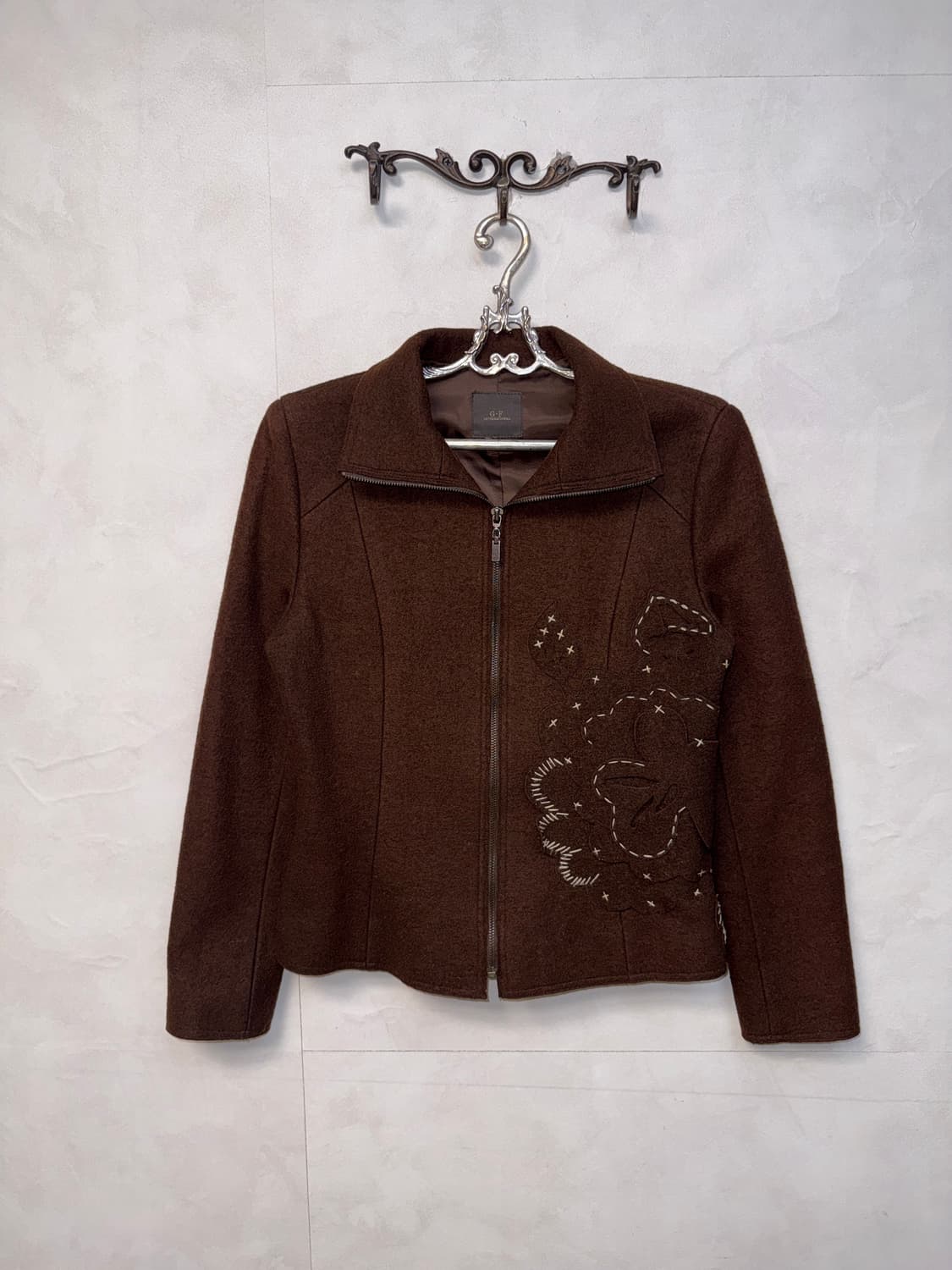 Brown bohemian stitch flower wool jacket 상품이미지1