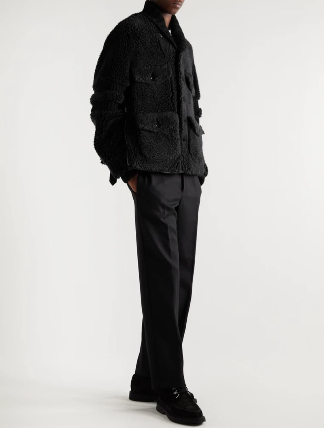 사카이 페이크 쉬어링 리브드 울 바시티 자켓 상품이미지3