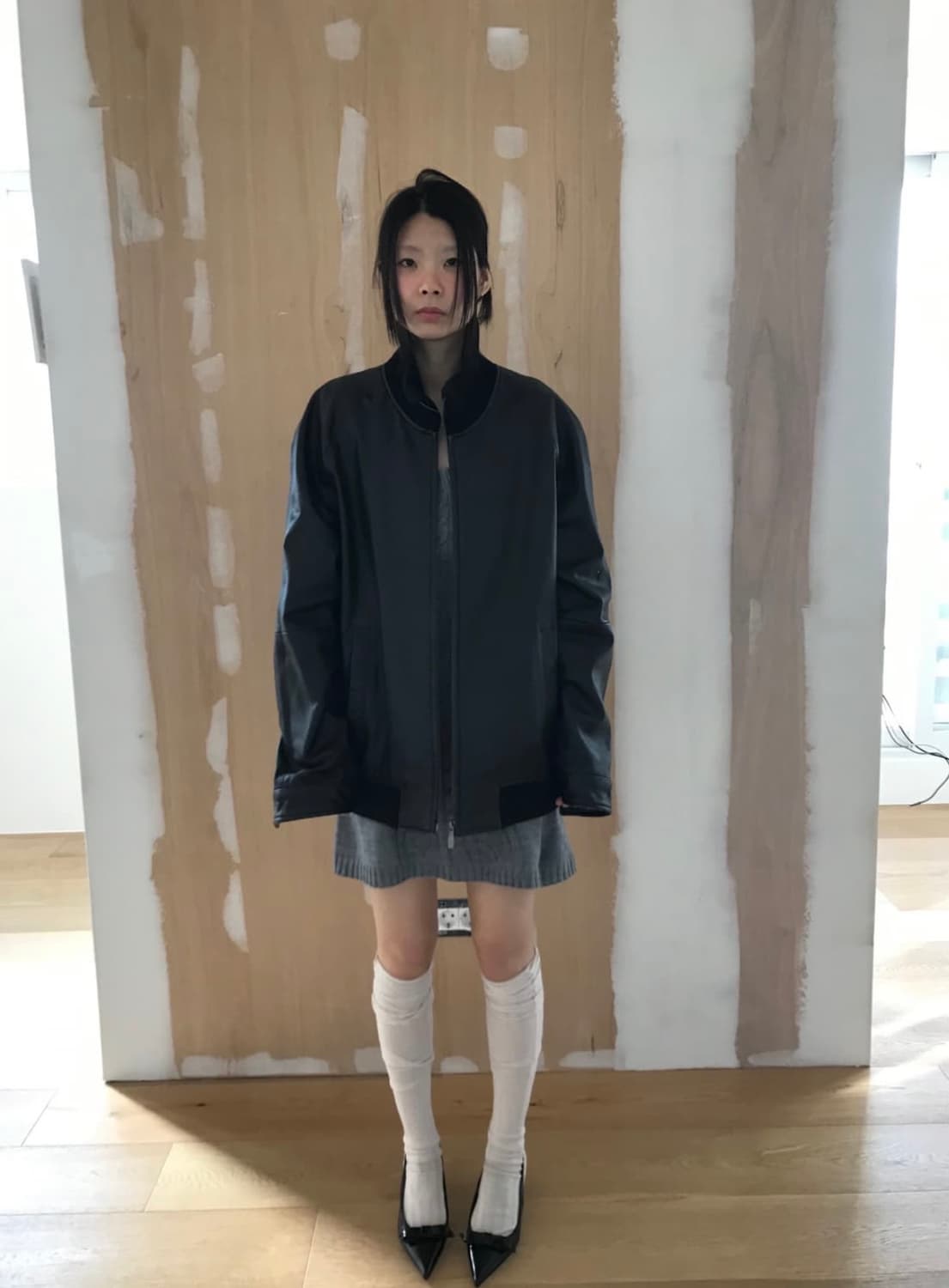 빈티지 하이넥 짚 레더 자켓 상품이미지3