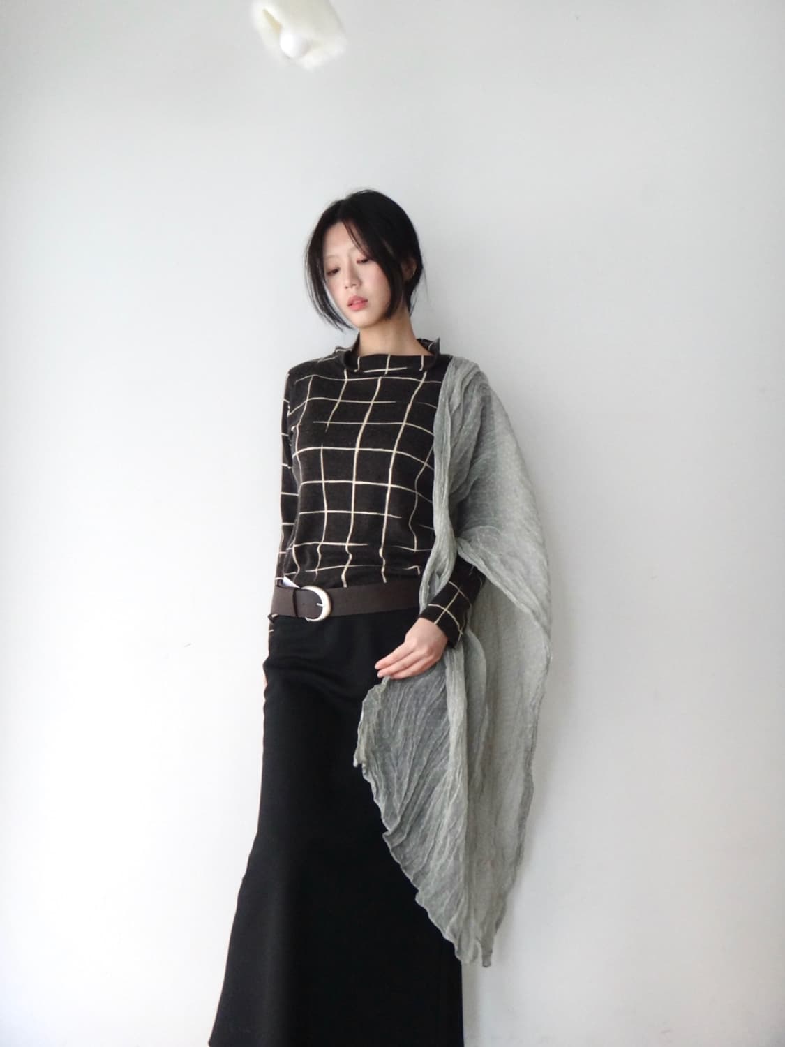 Grid warm moc neck top / deep brown 상품이미지1