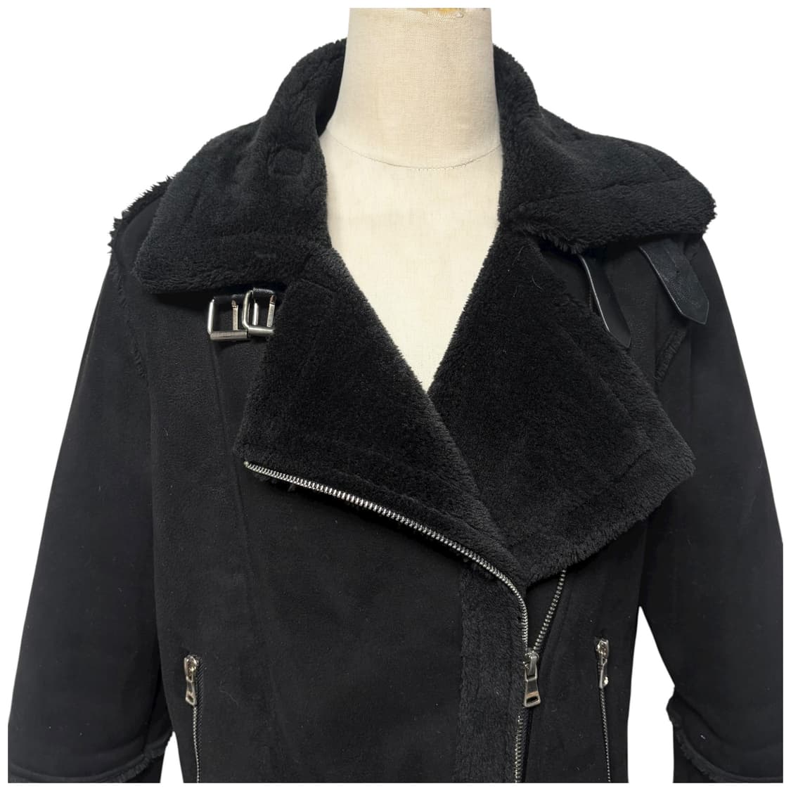 3680 블랙 안감퍼 버클 무스탕 자켓 코트 상품이미지2