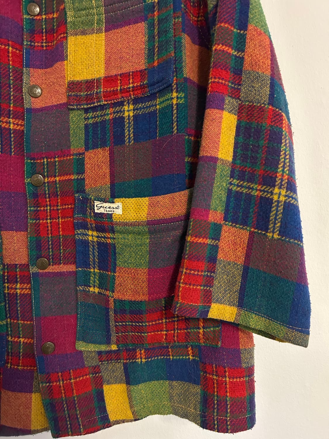 90s USA 게스 울 패치워크 자켓 상품이미지2