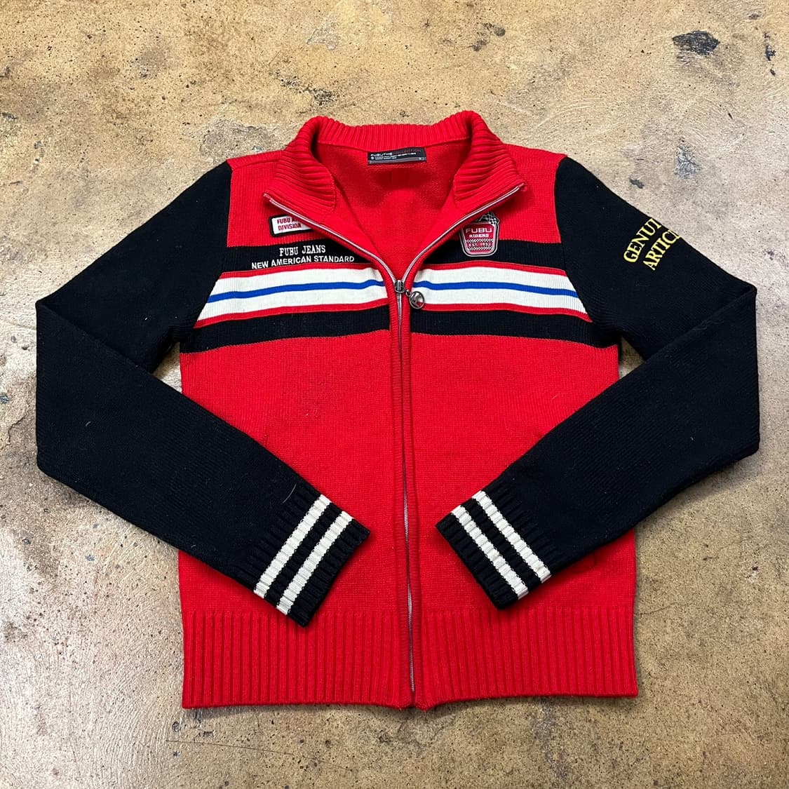 후부 레드 블랙 니트 집업  상품이미지2