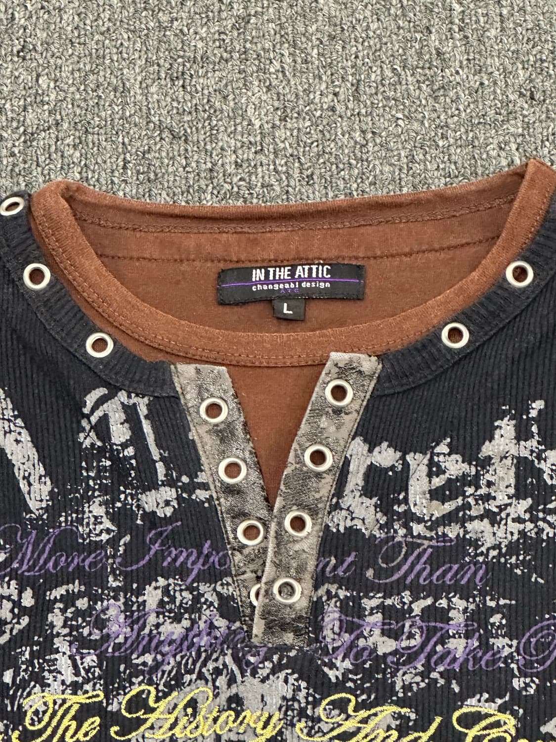 L)In The Attic vintage 여성 레이어드 프린팅 자수 반팔 상품이미지3