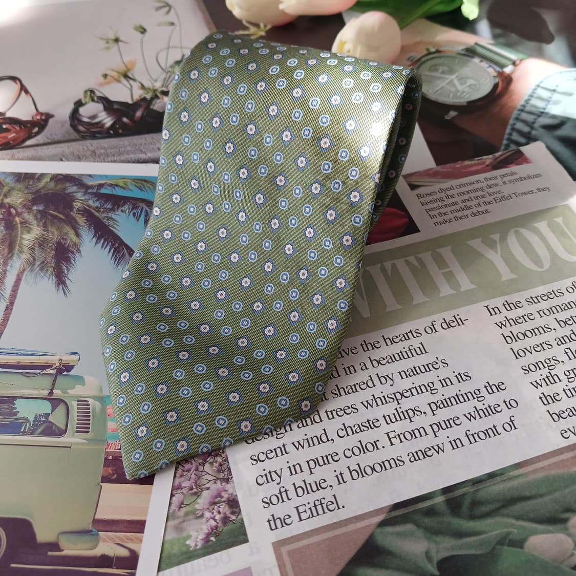 세루티 실크 그린 지오메트릭 패턴 넥타이 9.1cm A+등급 A19195 상품이미지2