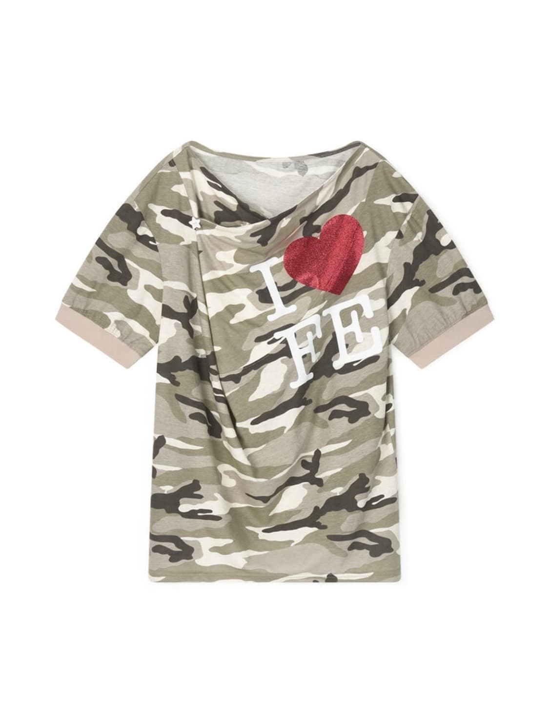 샵페어리 넥 버튼 카모 반팔 티셔츠 상품이미지2