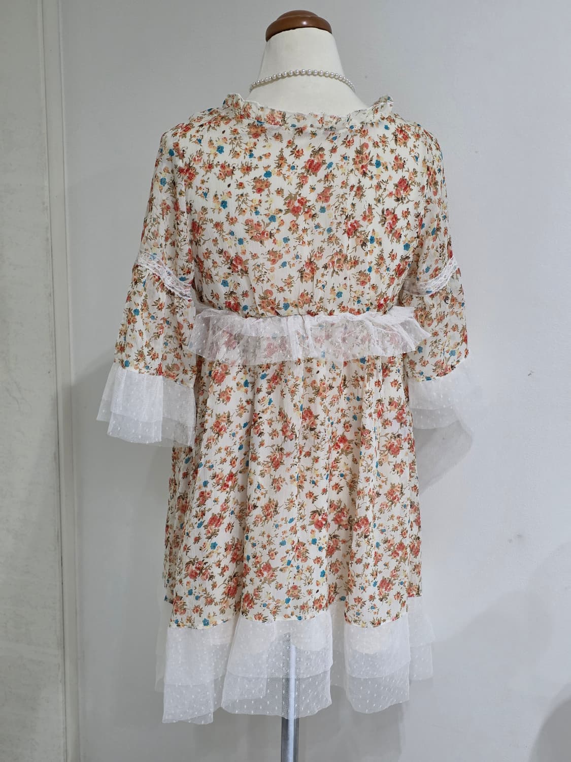 일본빈티지)플로럴로맨틱 스즈코모리걸 히메갸루 레이스 프릴 레이어드 원피스 상품이미지3