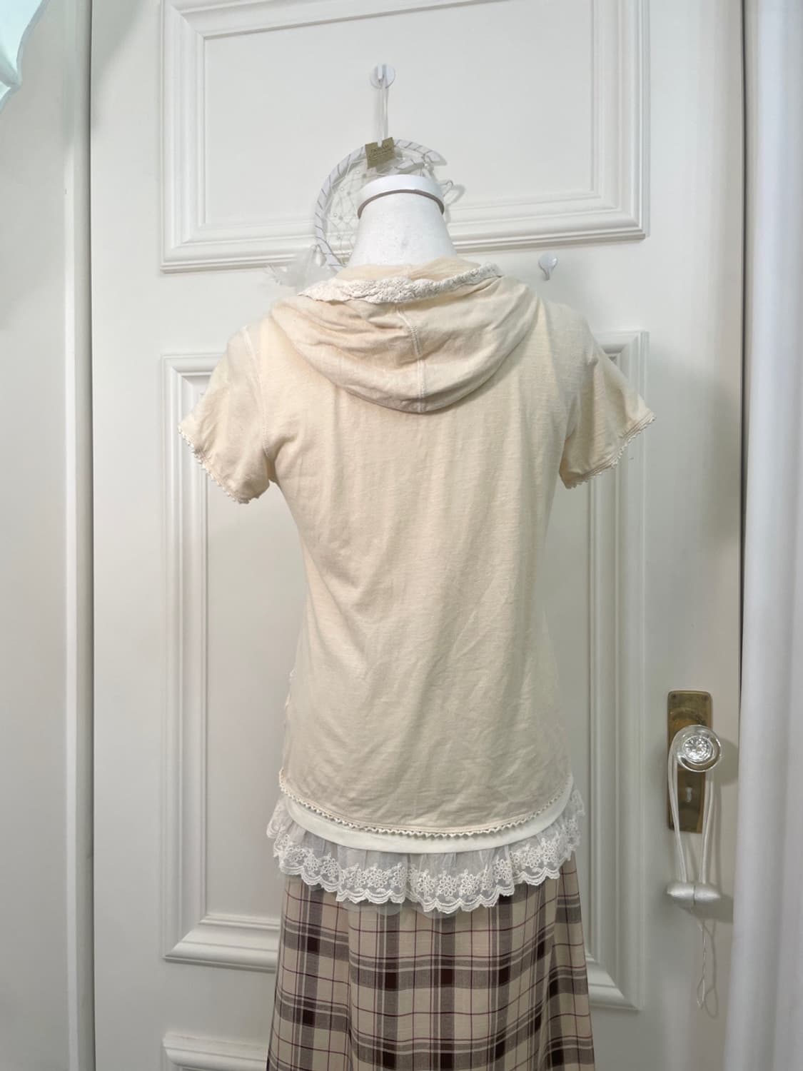 butter cream lace trim cotton half zip-u 상품이미지5