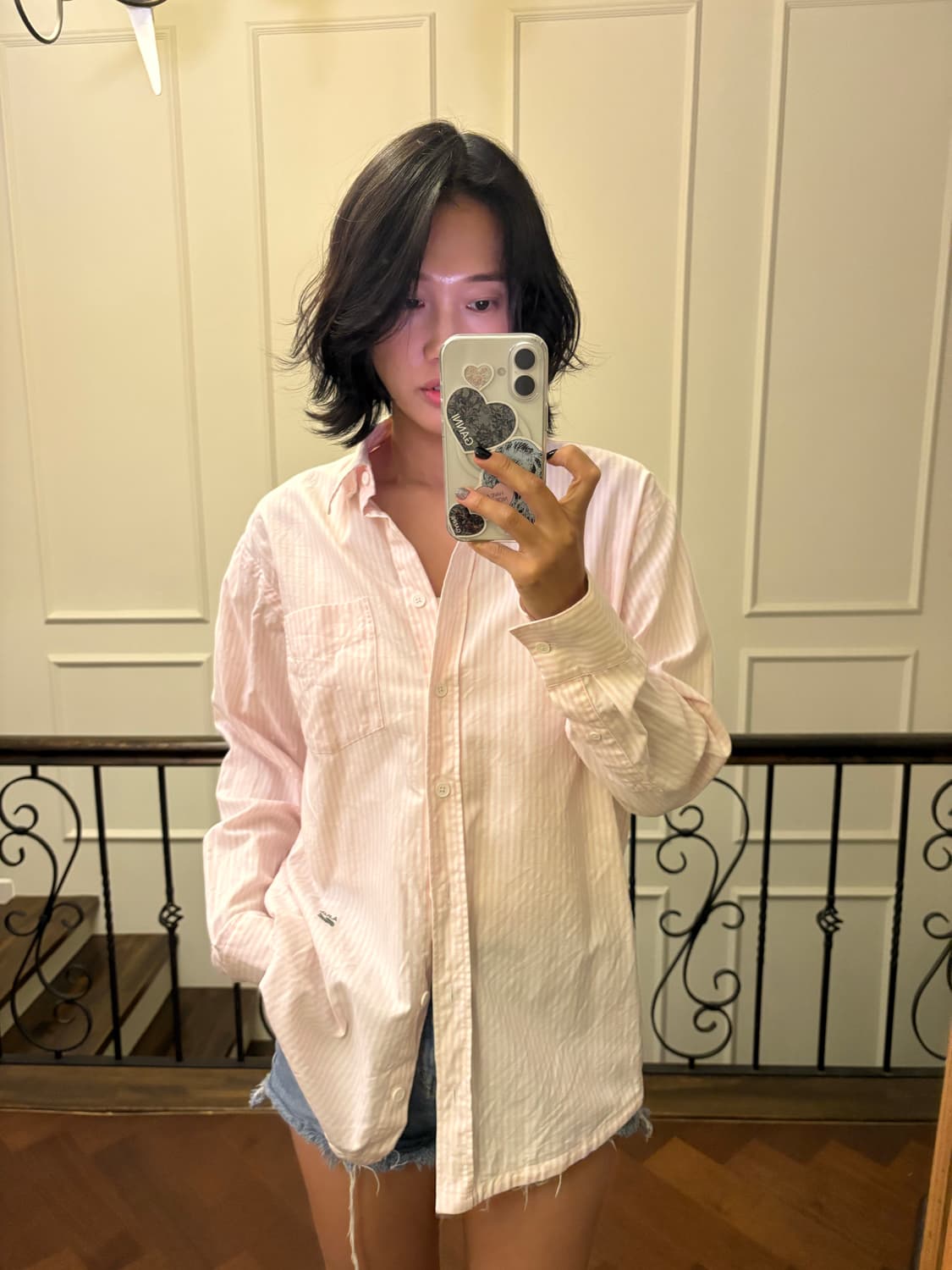 아페쎄x라코스테 핑크 스트라이프 셔츠 상품이미지1