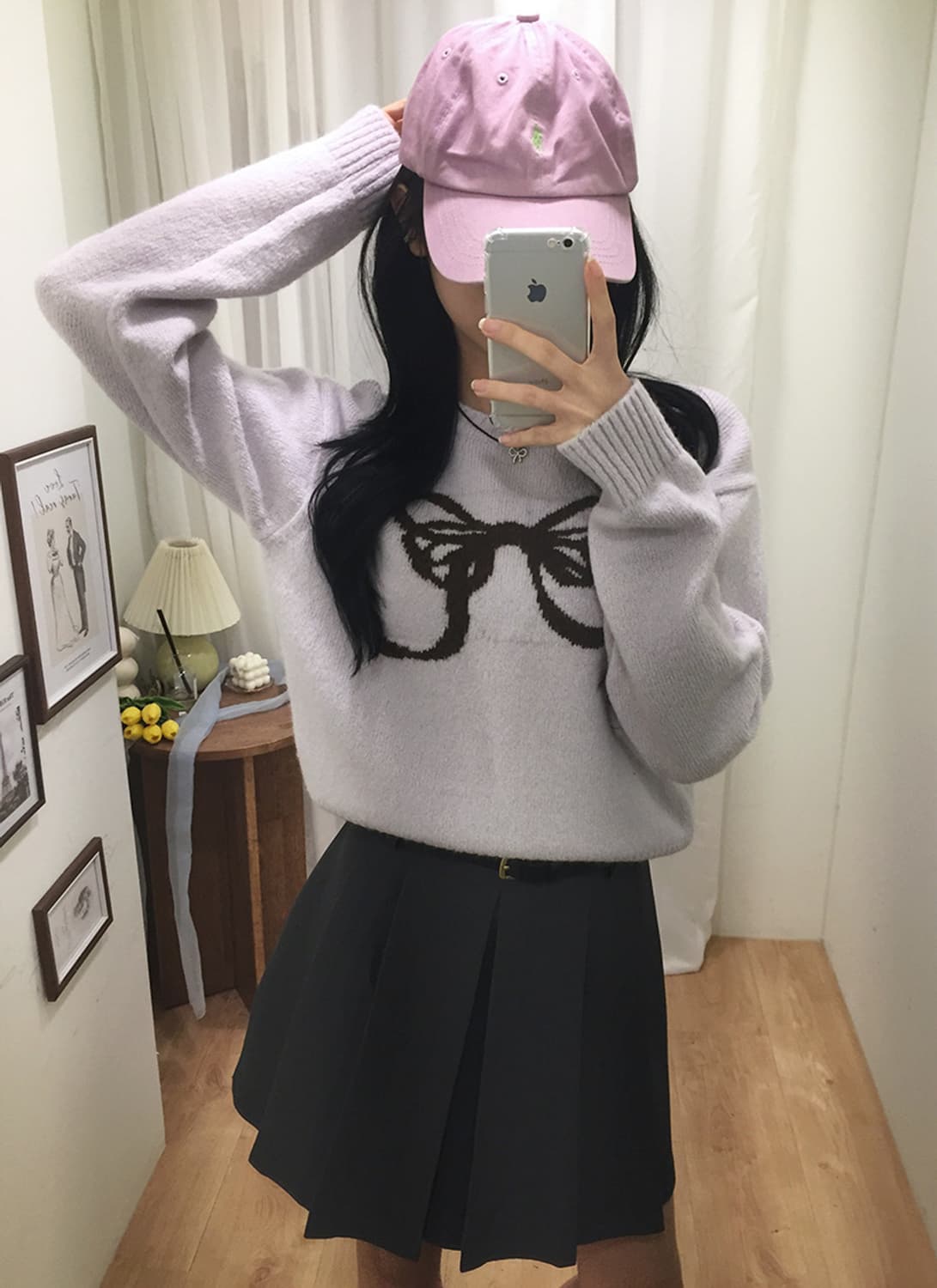 여성 빈티지 리본자수 크롭니트 100 상품이미지1