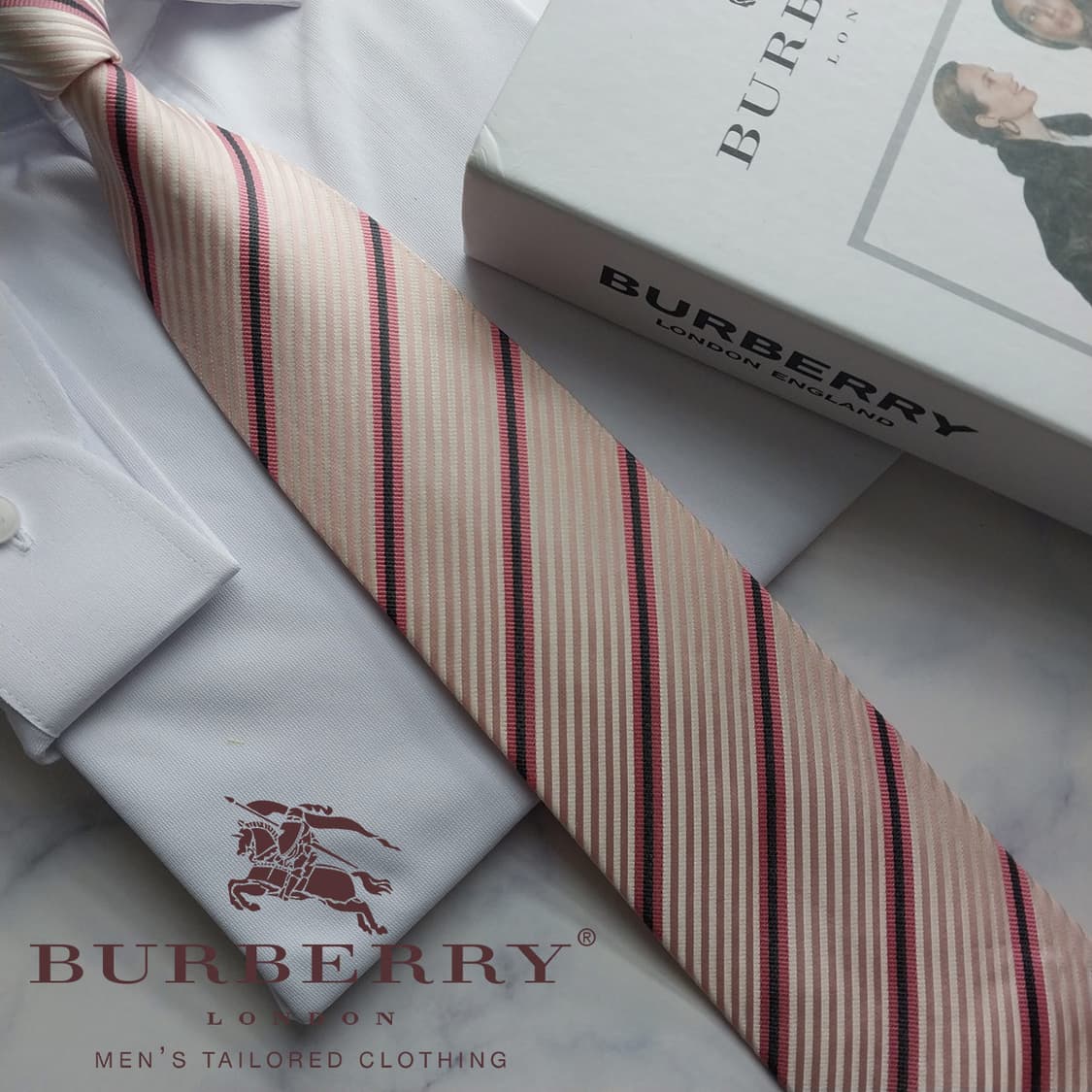 버버리 실크 핑크 스트라이프 넥타이 9.5cm A+등급 K1795
 상품이미지2