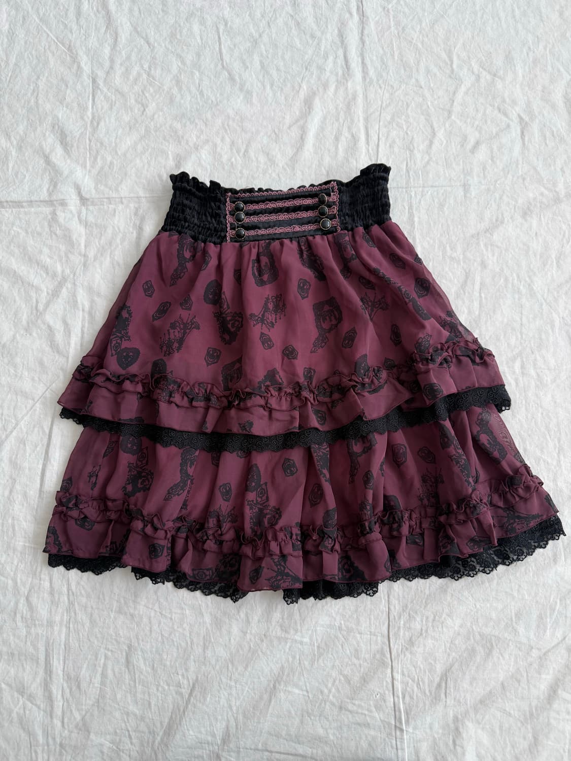 엑시즈팜 버건디 고스로리 미디 스커트 상품이미지1