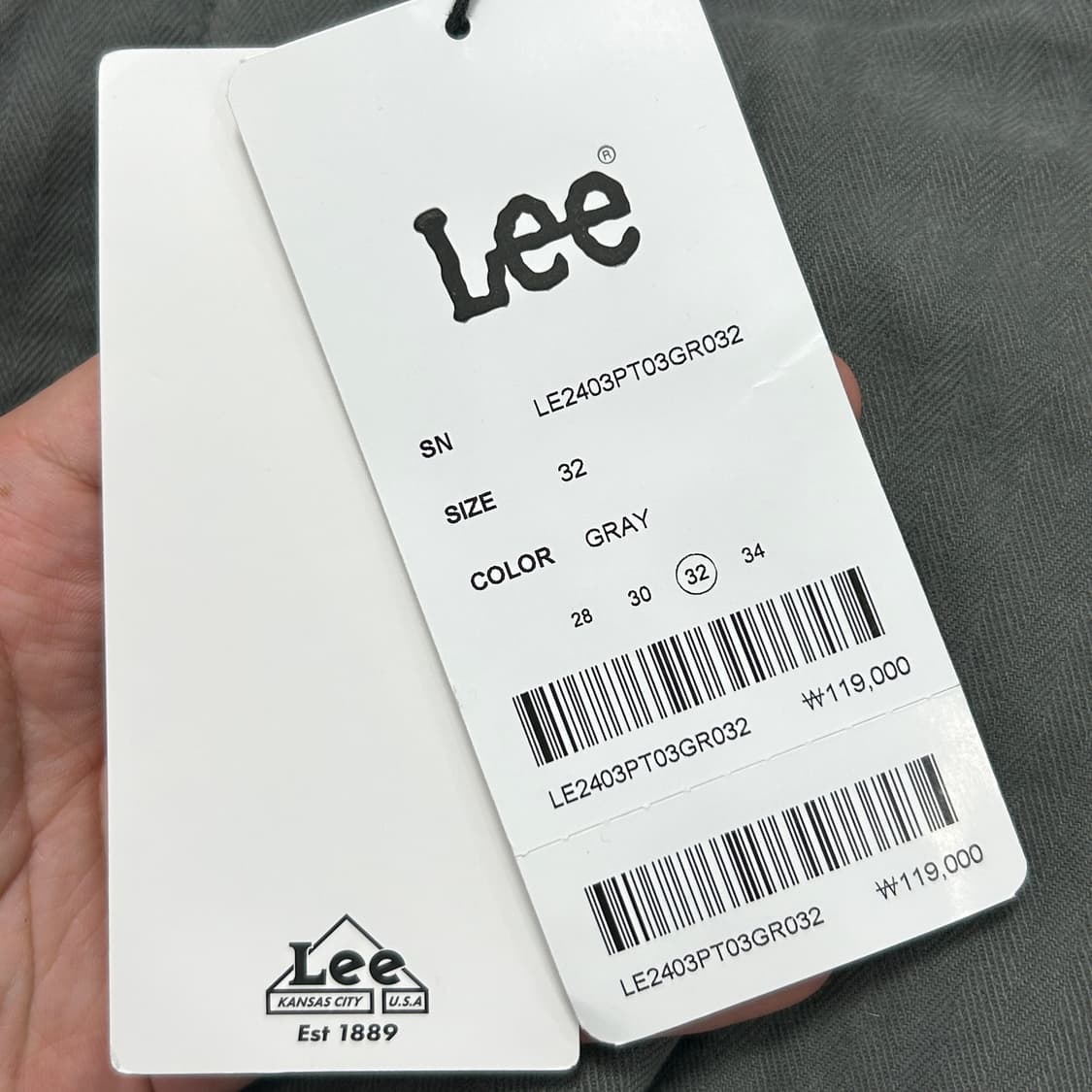 (새상품)Lee 그레이 워시드 코튼 카고팬츠(32) 상품이미지3