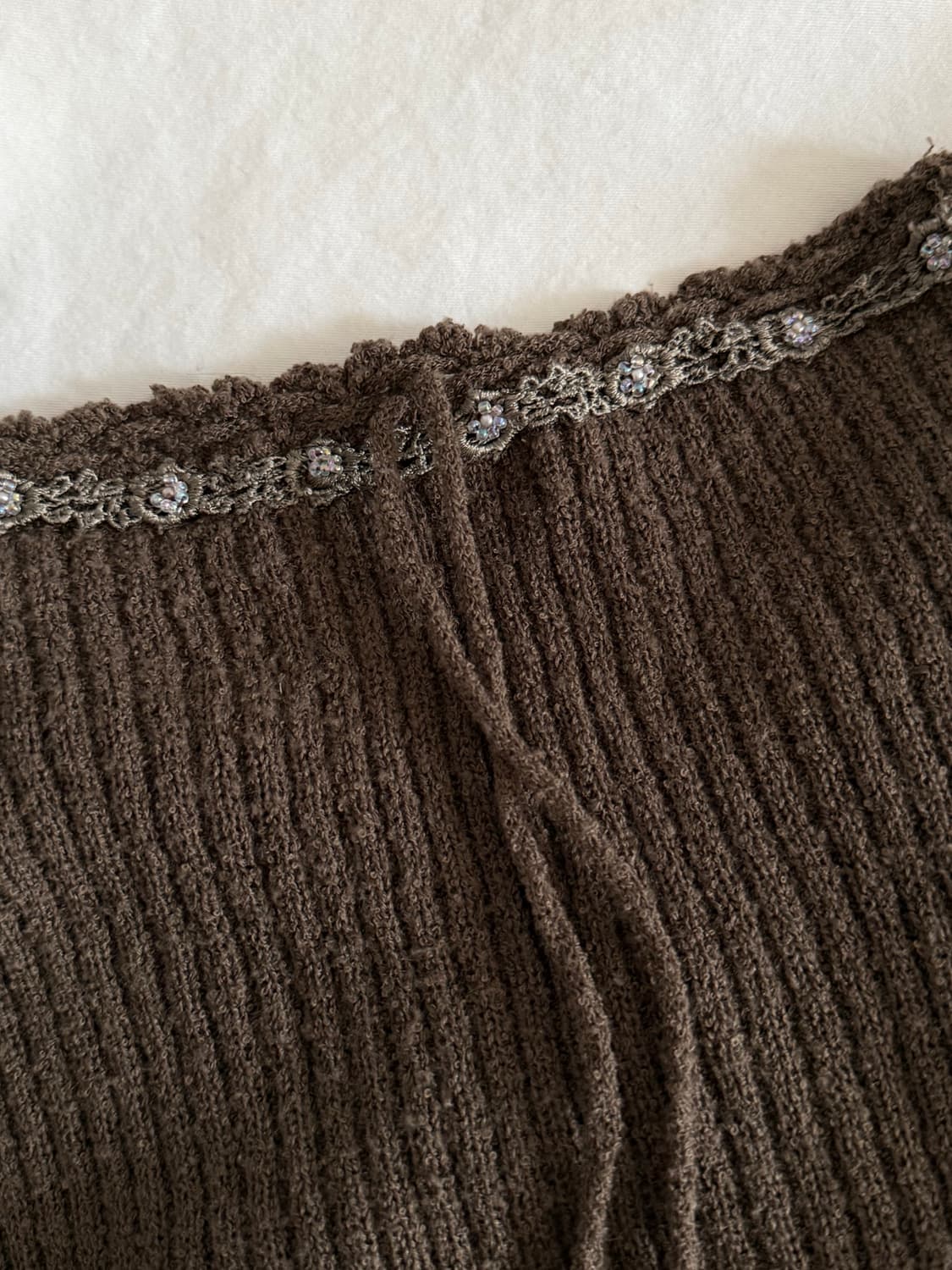 빈티지 브라운 비즈 러플 니트 상품이미지4