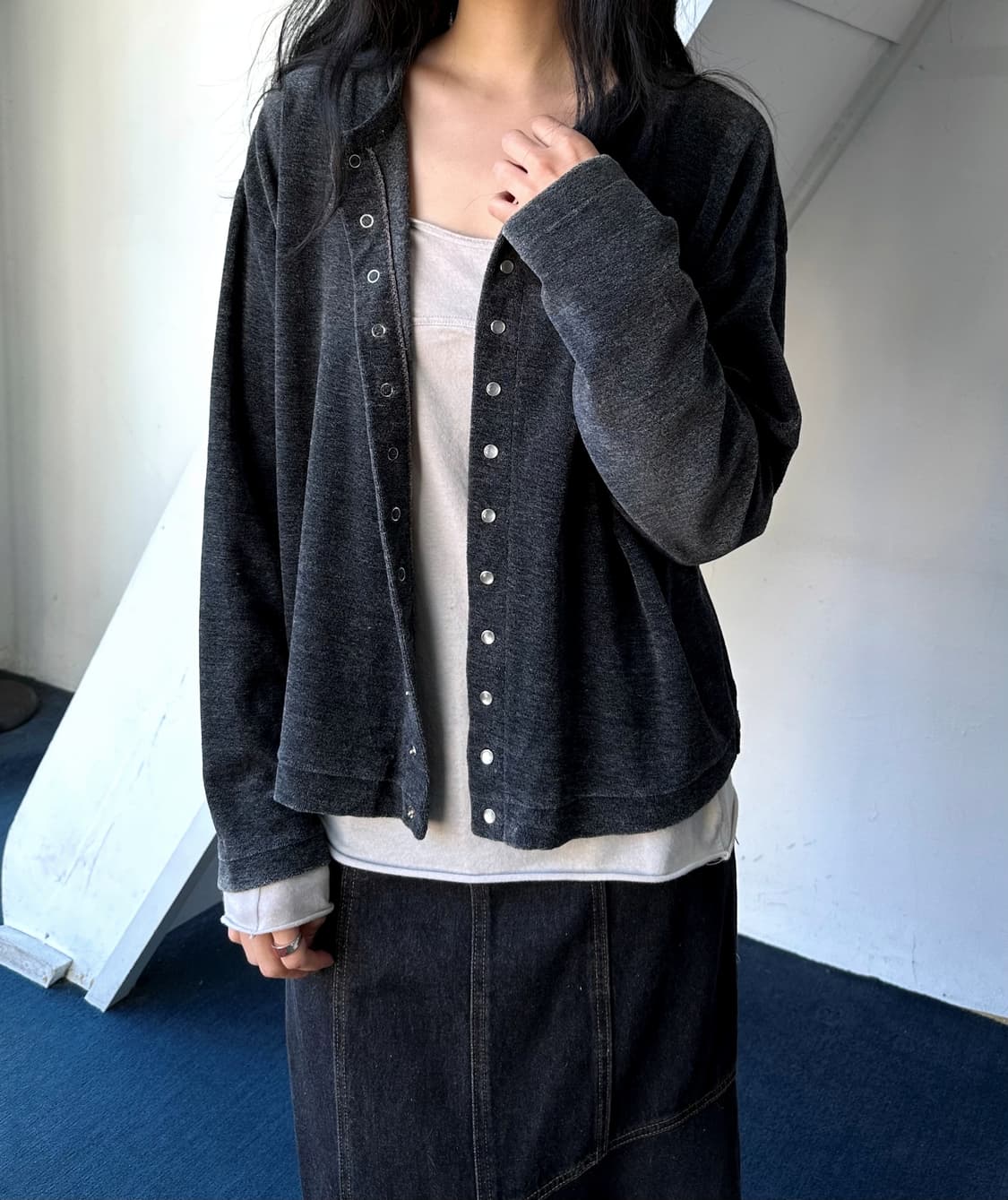 Cotton poly terry crewneck cardigan jack 상품이미지7