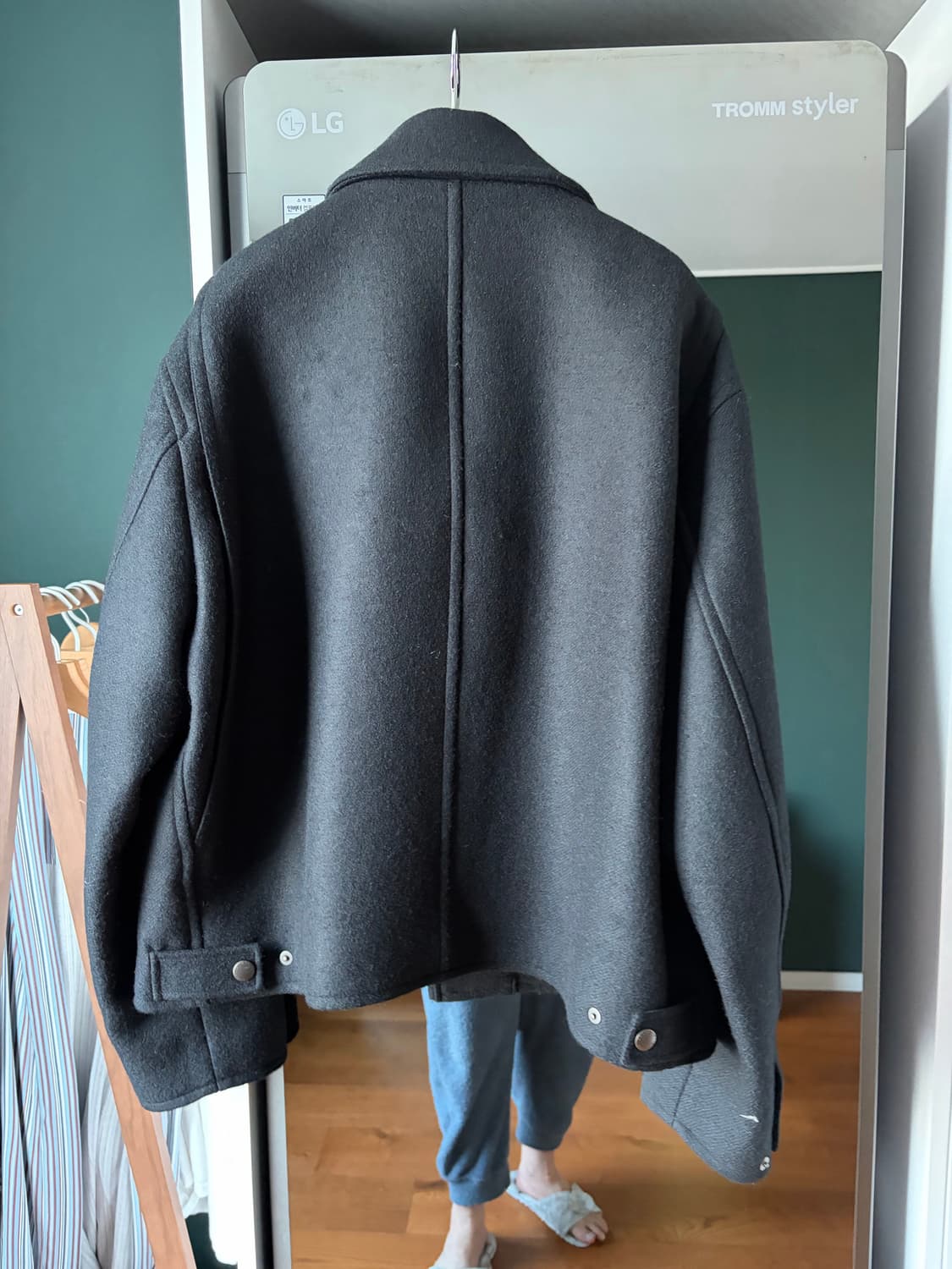 솔리드옴므 블랙 울 세미 크롭 집업 자켓 50 거의 새상품 상품이미지3