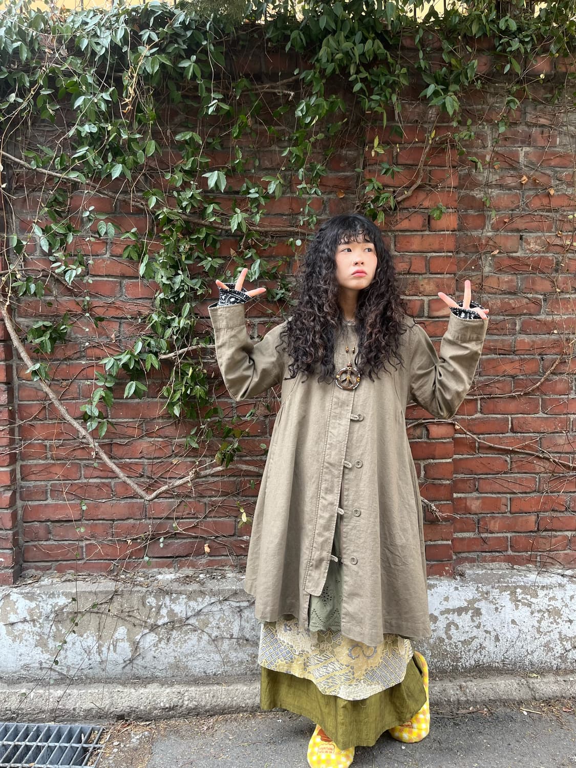 일본 데일리 무드 카키 브라운 후드 롱 자켓 상품이미지2