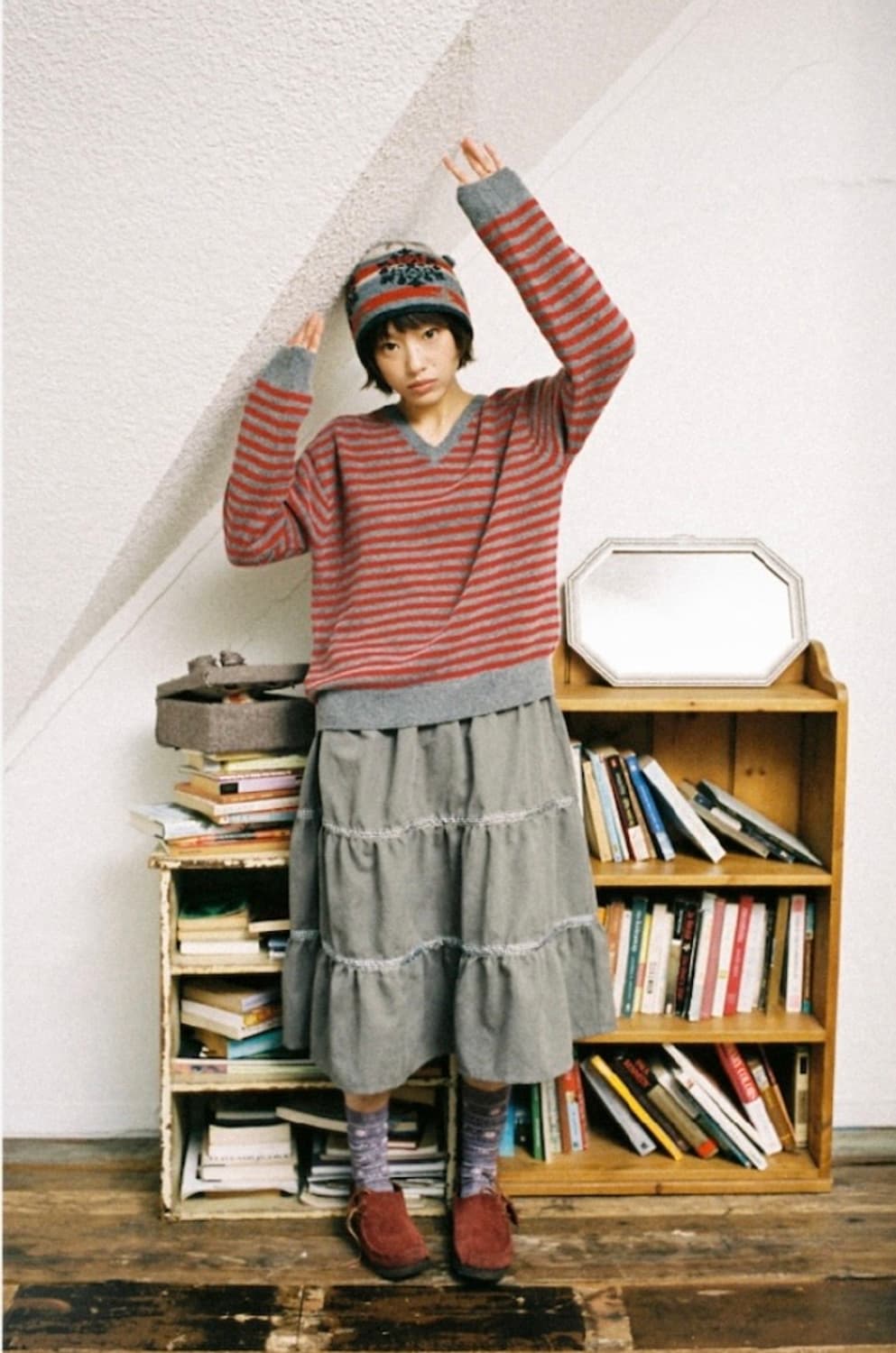 CHECK MIDI TIERED SKIRT [BROWN] 상품이미지2