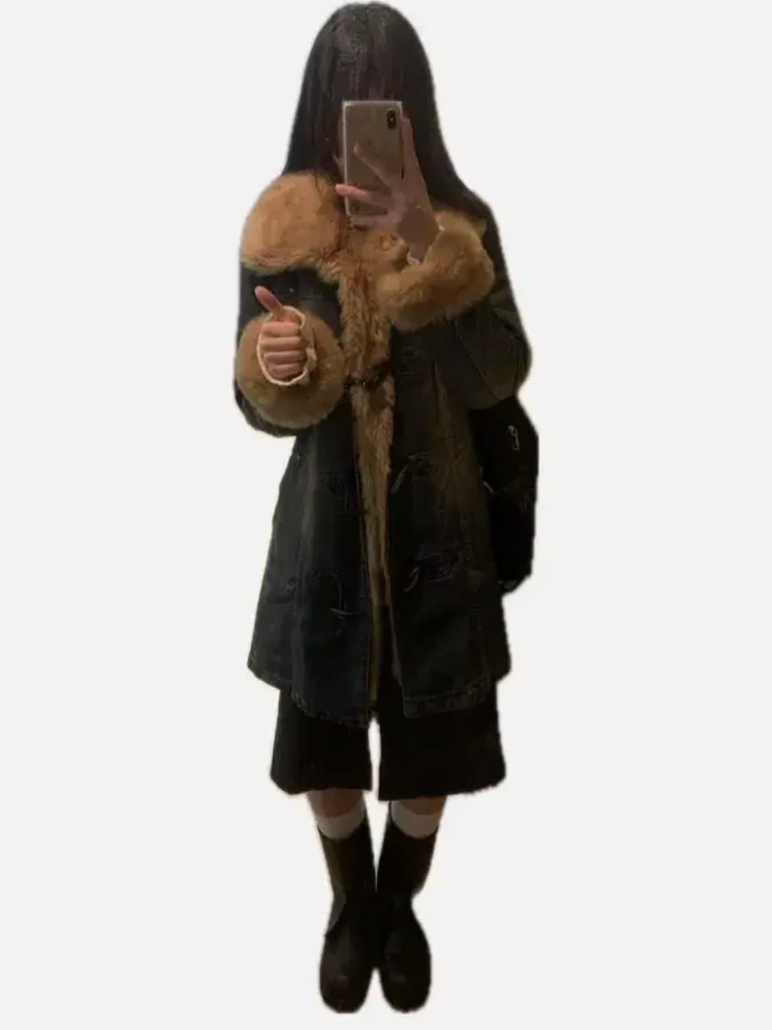 빈티지 데님 퍼 떡볶이코트 상품이미지1