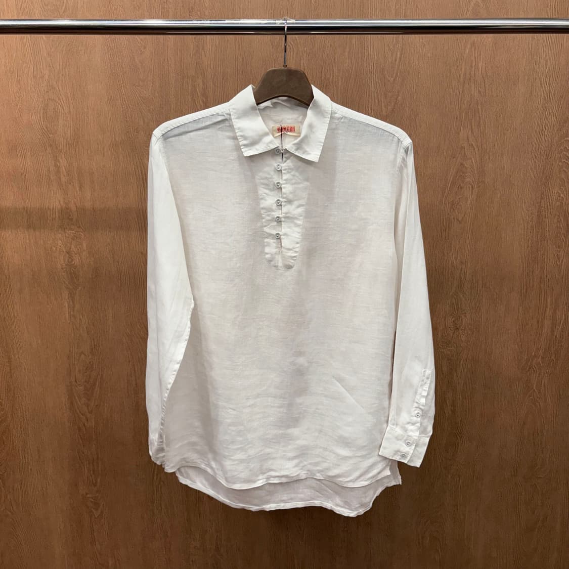 45RPM 린넨 풀오버 긴팔 셔츠 패브릭 버튼 하이로우 디테일 화이트 상품이미지2