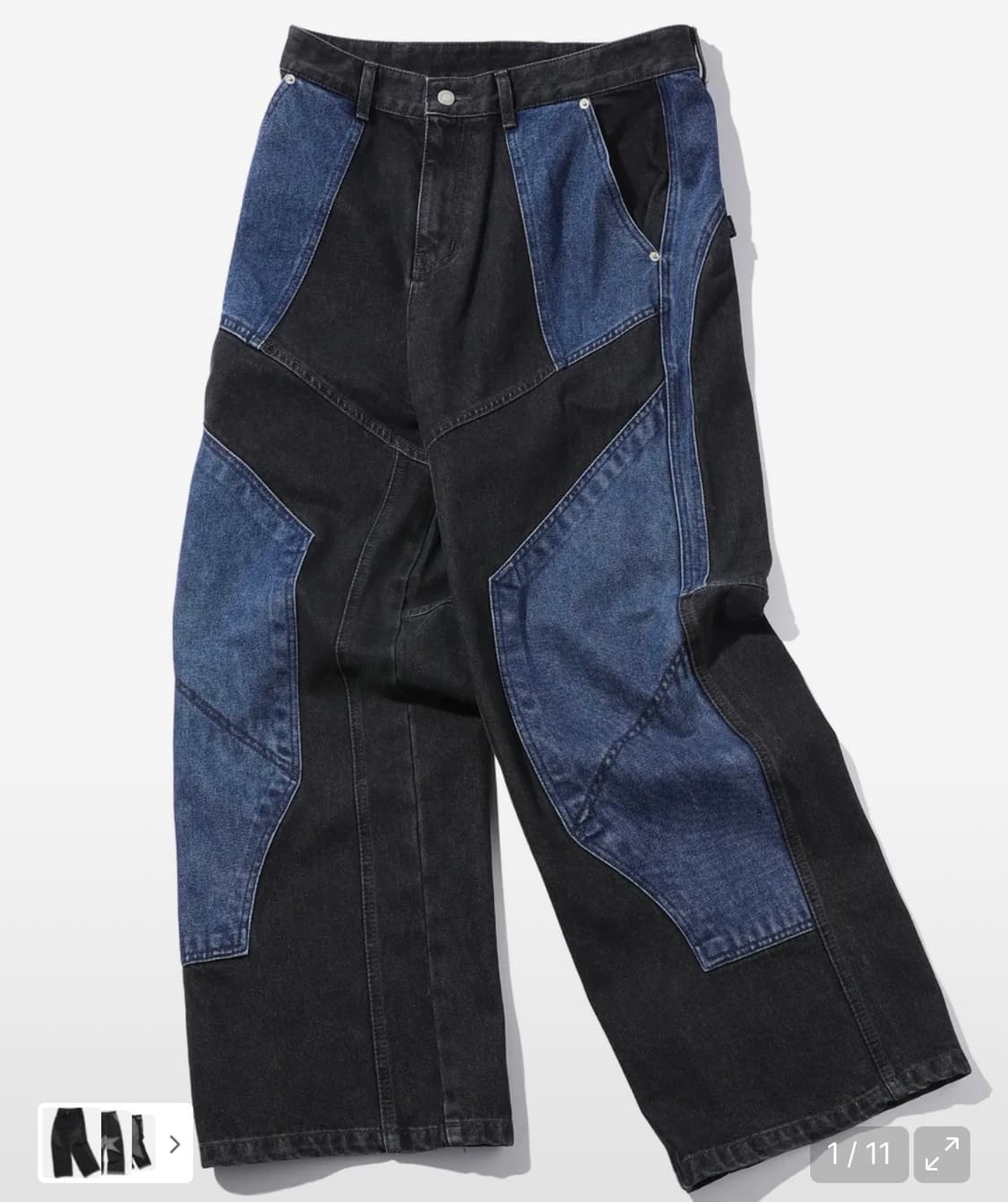 꼼파뇨 믹스드 절개 와이드 데님 팬츠 (인디고블랙) 상품이미지1