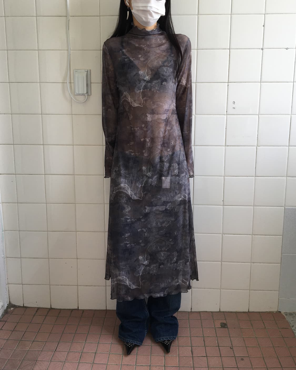 Full printing mesh long onepiece 상품이미지5
