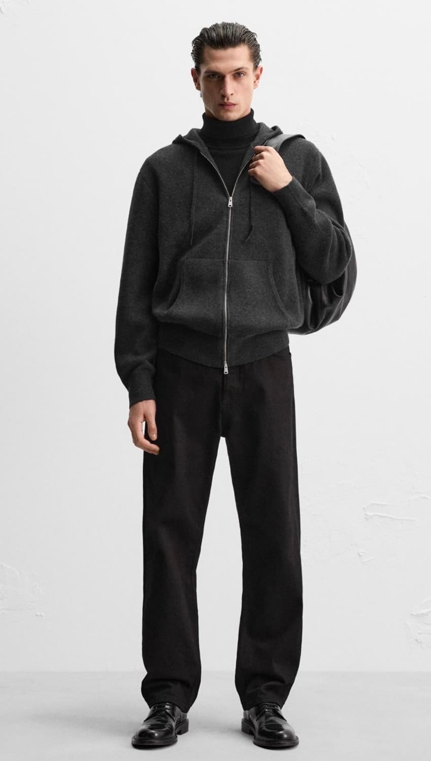 자라 캐시미어 블렌드 니트 후드집업 그레이 XL 상품이미지2