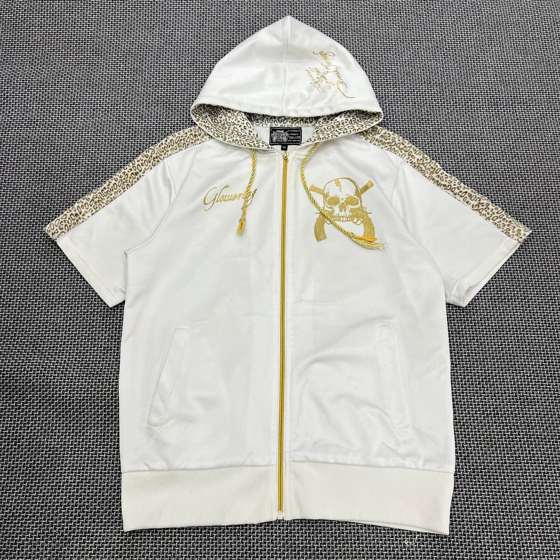 빈티지 갸루 레오파드 스컬 반팔후드져지 상품이미지1